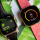 Apple Watch Series 5 on the left, the Fitbit Sense on the right. The designs are quite similar, though the Sense has a more squarish display.